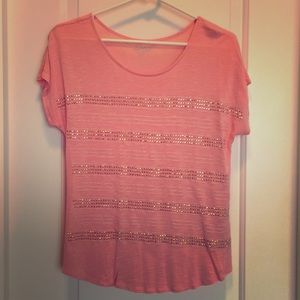 Peach shirt with gold beading detail